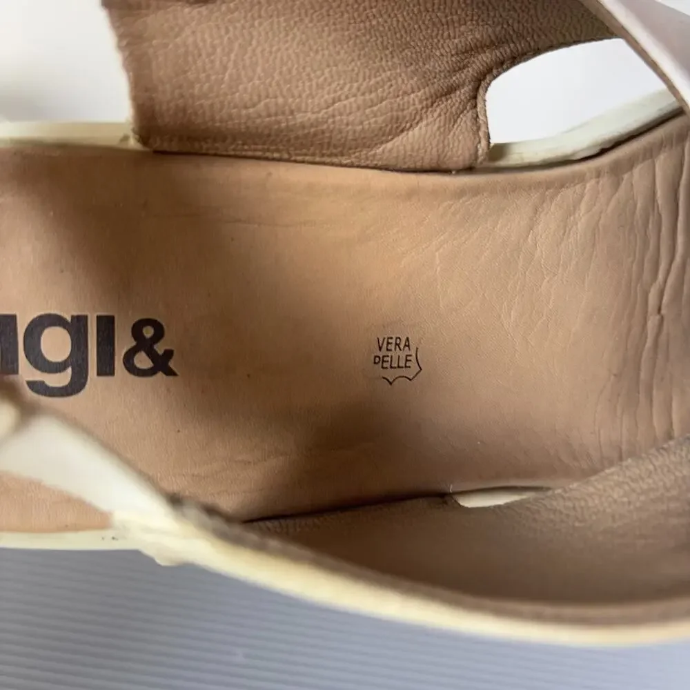 IGI&CO Italy Leather Platform Wedge Sandals White Beige Womens EU 38 US 7-7.5